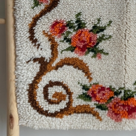 Tapis de laine point noué blanc cassé Fleurs Rose